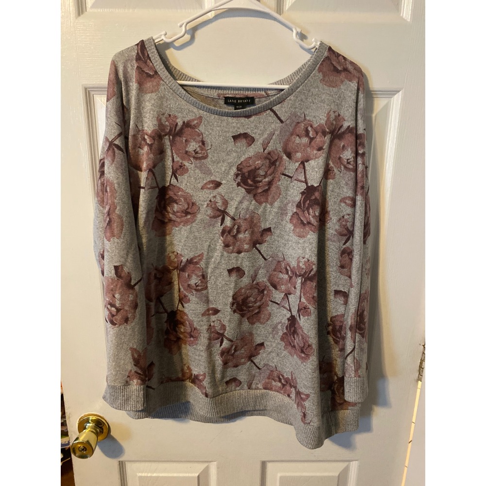 Lane Bryant Heather Gray Pink Floral Scoop Neck Knit Sweater Top 18/20